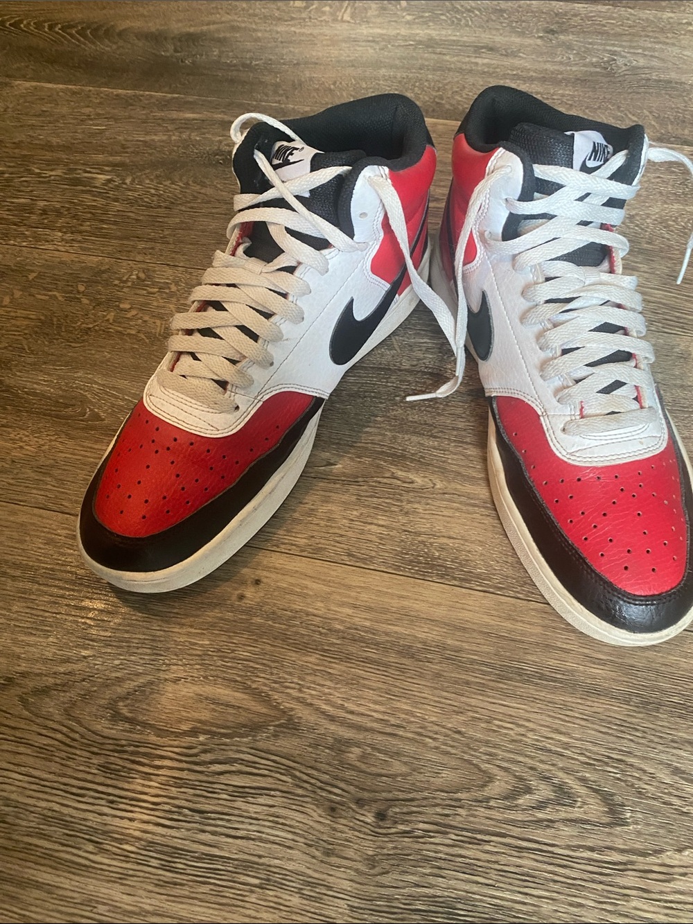 Nike Red and Black High-Top Sneakers with White Soles